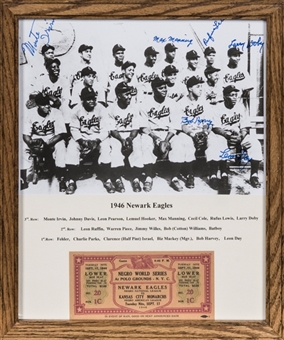 1946 Newark Eagles Team Signed Framed Photographed Signed by 6 - Irvin, Manning, Lewis, Doby, Harvey and Day (Beckett)